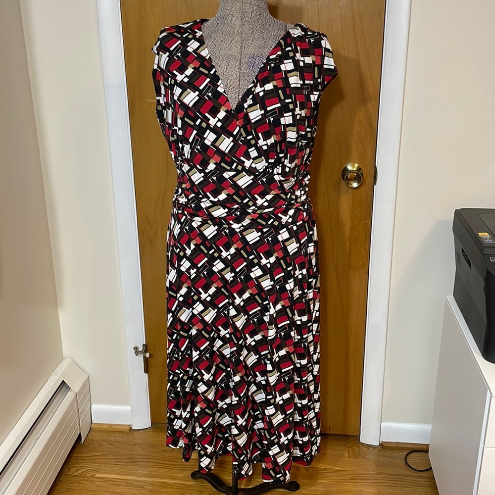 G. H. Bass & Co. Womens 14 Cap Sleeve Midi Dress Stretchy V-Neck